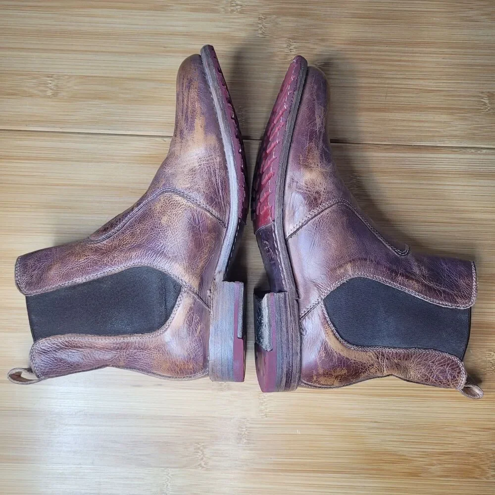 Bed|Stü Nandi short Chelsea boots Brown Sz 8 Genuine Leather Distressed Booties - Picture 4 of 11